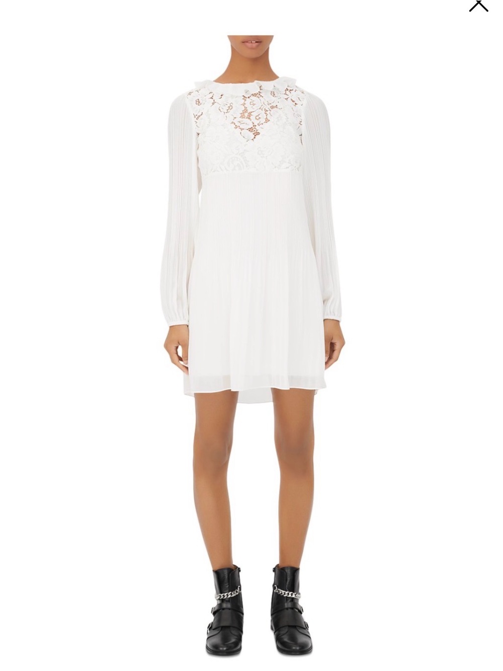 Maje Cream Lace Yoke Pleated Maxi Dress
